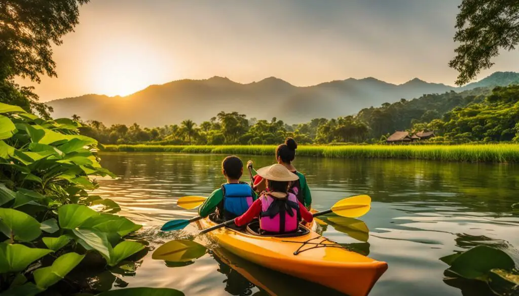 Family kayaking in Chiang Mai