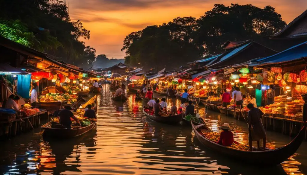 floating market in Pattaya at night